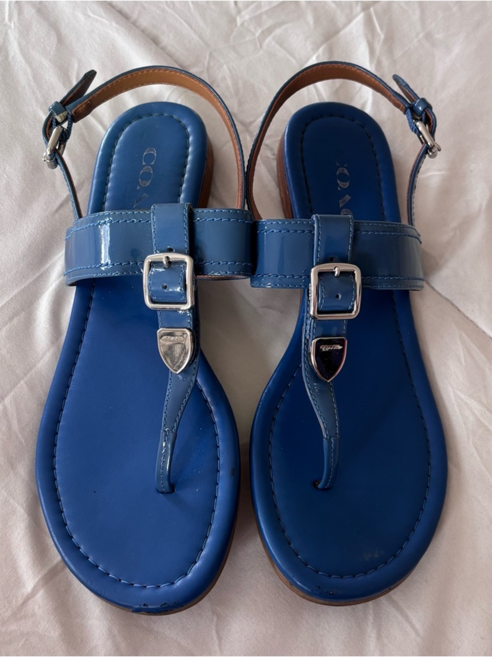 COACH Cassidy Women's Blue Patent Leather Flat Sandal Size 6.5B